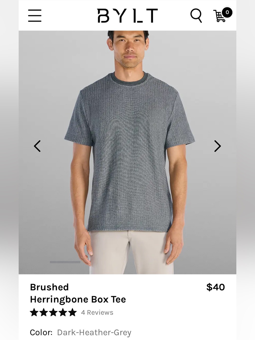 BYLT Basics Brushed Herringbone Box Tee - Dark Heather Grey